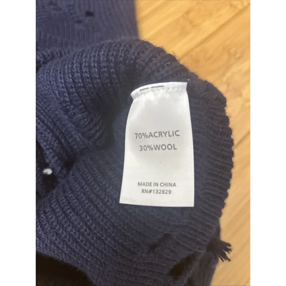 NWT Lovers + Friends Revolve Distressed Turtleneck Wool Blend Knit Dress Navy SM